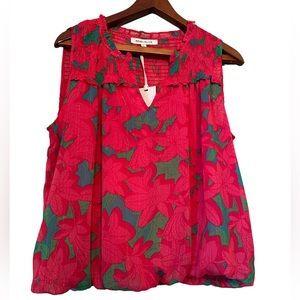 Rose+Olive Hot Pink and Green Sleeveless Balloon Style Top